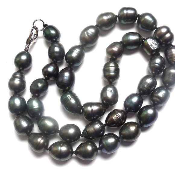 Necklace 18.5" Natural Pearls Gray Beaded Jewelry - Picture 4 of 5